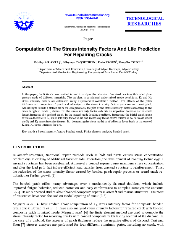 (PDF) Computation Of The Stress Intensity Factors And Life Prediction ...