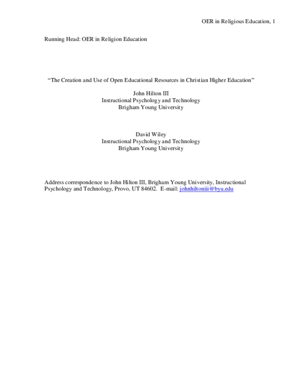 (PDF) The creation and use of open educational resources in Christian ...