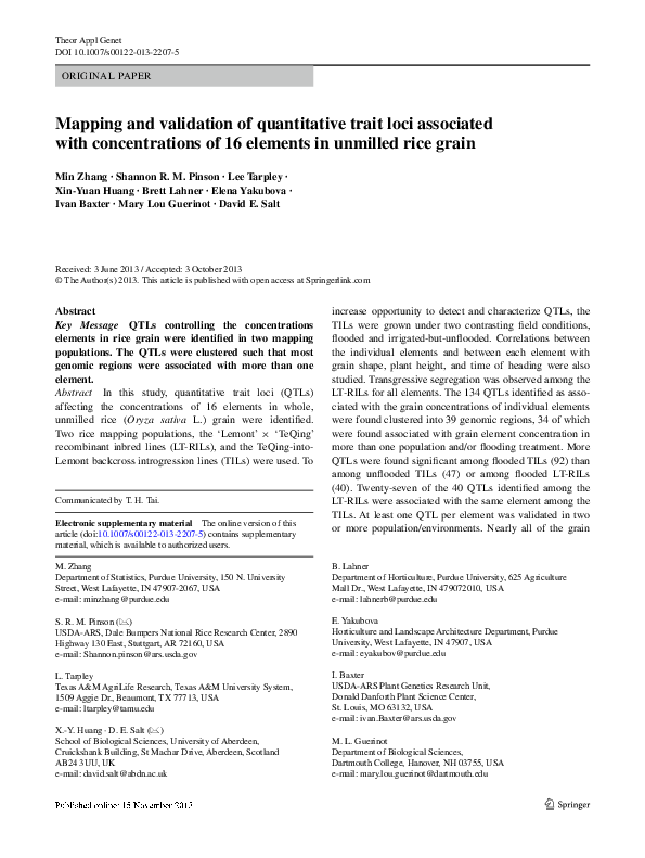 (PDF) Mapping and validation of quantitative trait loci associated with ...