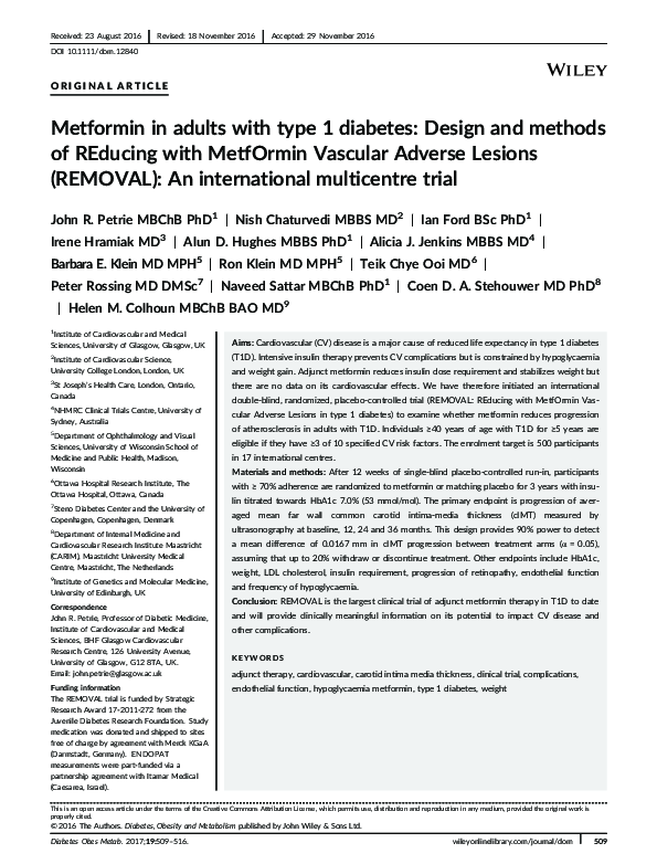 (PDF) Metformin in adults with type 1 diabetes: Design and methods of ...