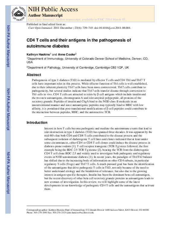 (PDF) CD4 T cells and their antigens in the pathogenesis of autoimmune ...