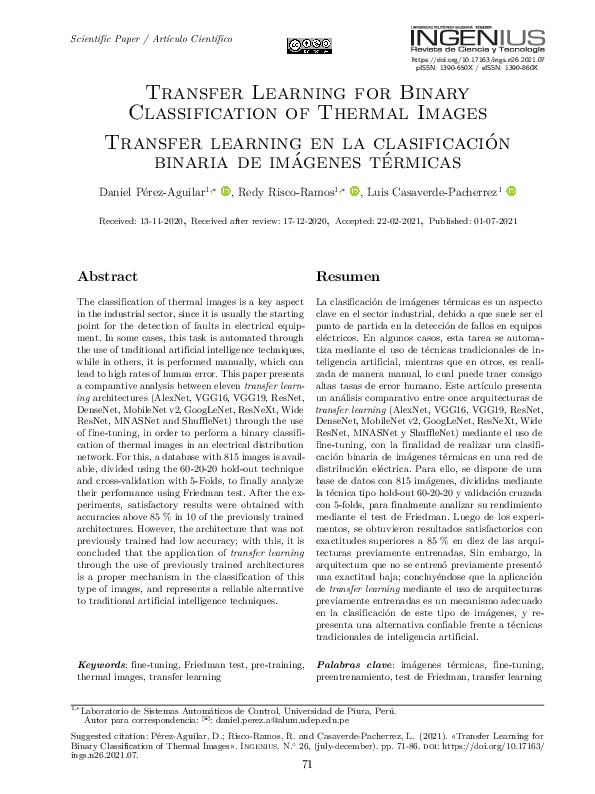 (PDF) Transfer Learning for Binary Classification of Thermal Images