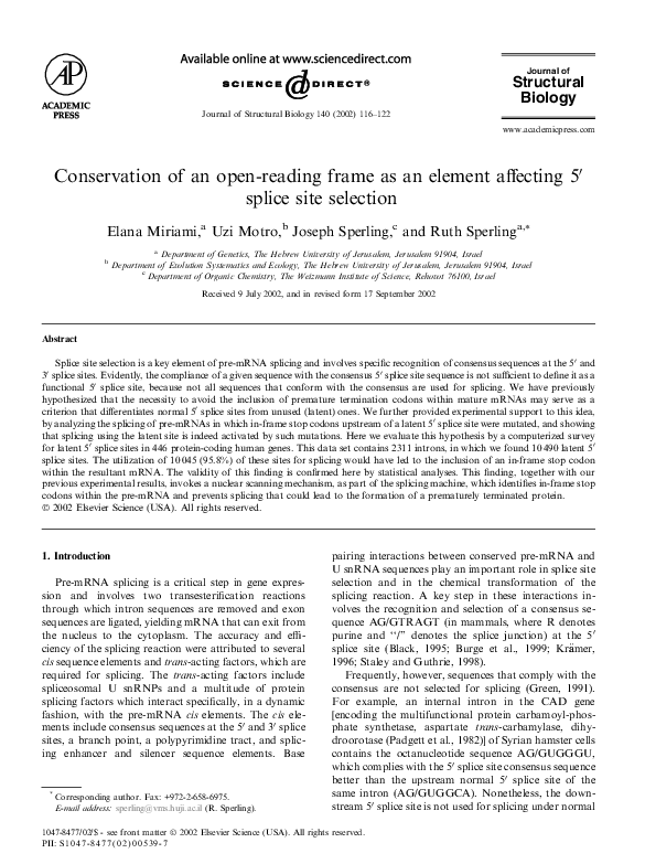 (PDF) Conservation of an open-reading frame as an element affecting 5 ...