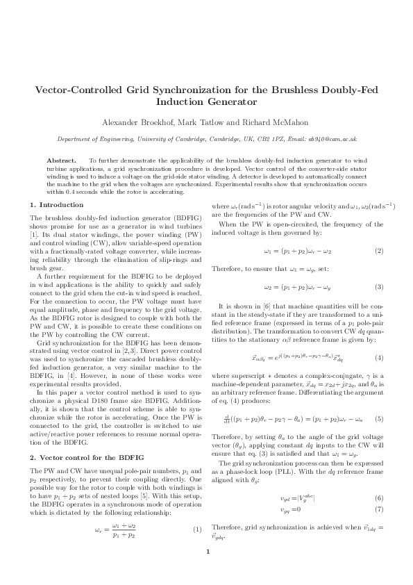 (PDF) Vector-controlled Grid Synchronization for the Brushless Doubly ...