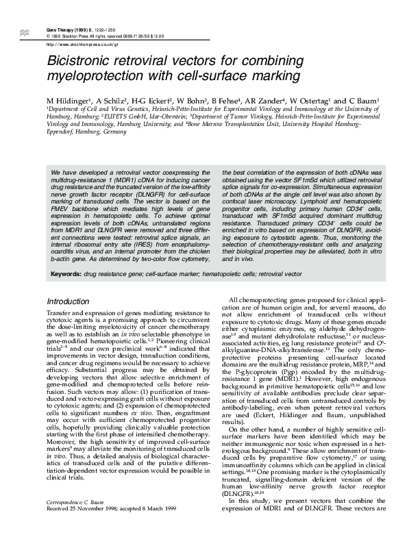 (PDF) Bicistronic retroviral vectors for combining myeloprotection with ...