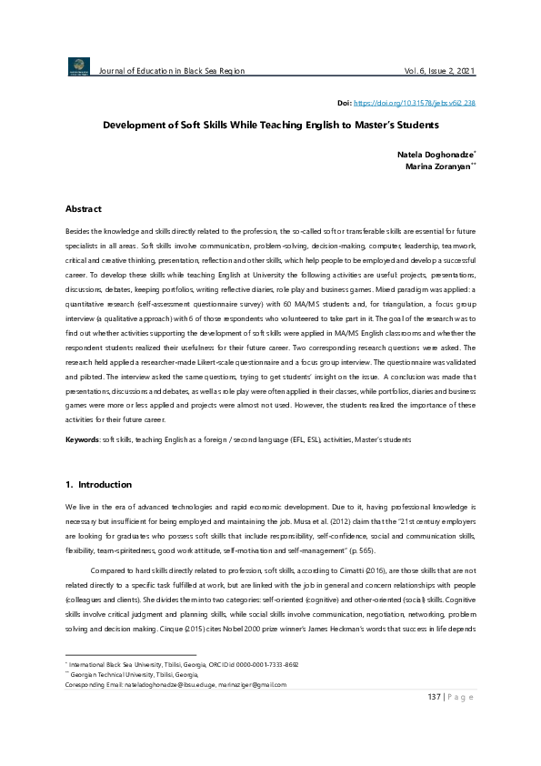 (PDF) Development of Soft Skills While Teaching English to Master's ...