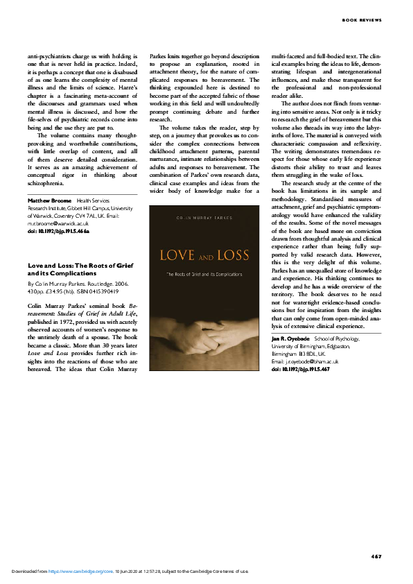 (PDF) Love and Loss: The Roots of Grief and its Complications