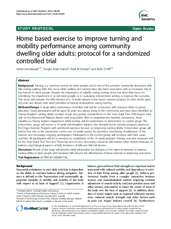 (PDF) Home based exercise to improve turning and mobility performance ...