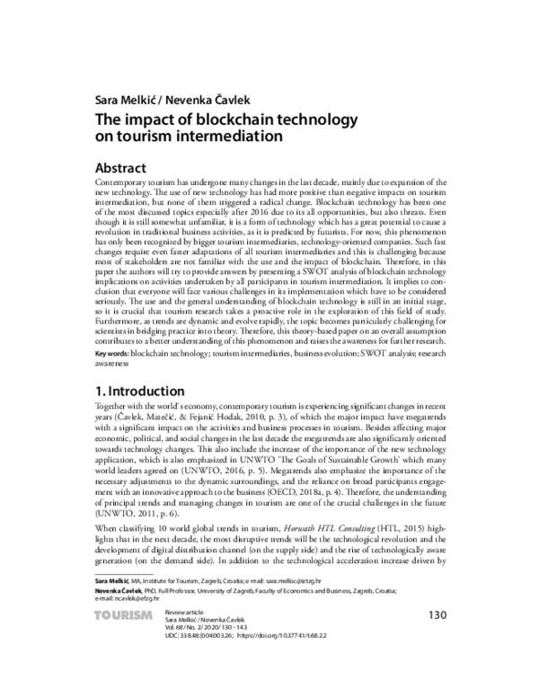 (PDF) The impact of blockchain technology on tourism intermediation