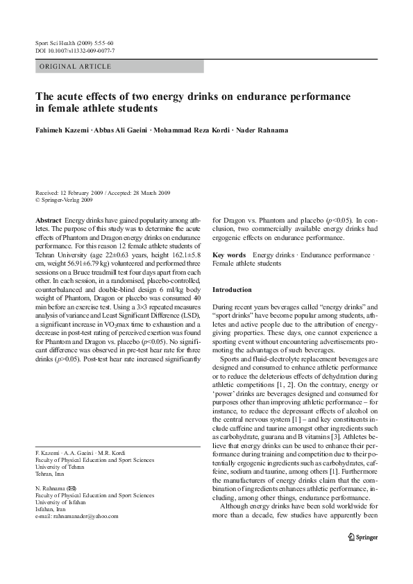 (PDF) The acute effects of two energy drinks on endurance performance ...
