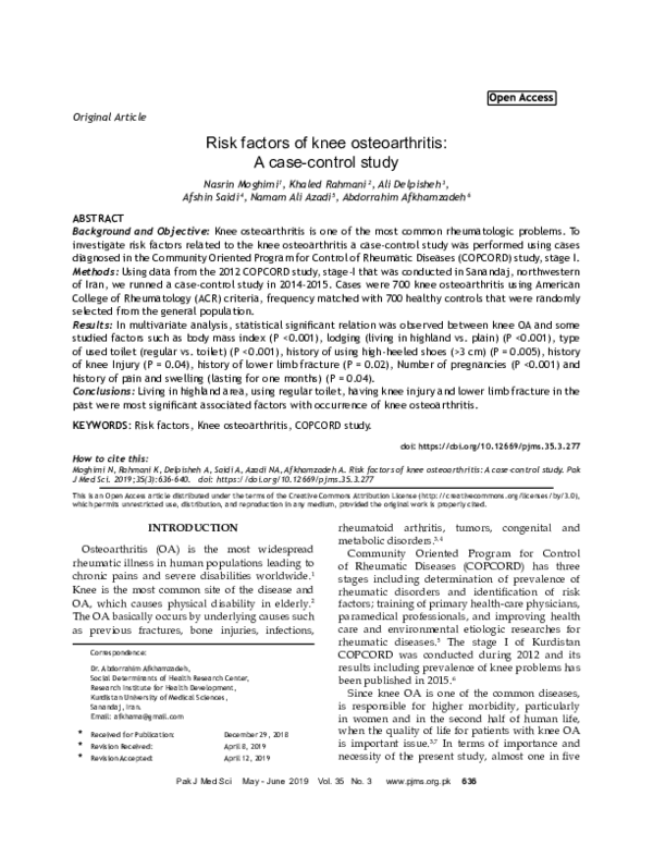 (PDF) Risk factors of knee osteoarthritis: A case-control study