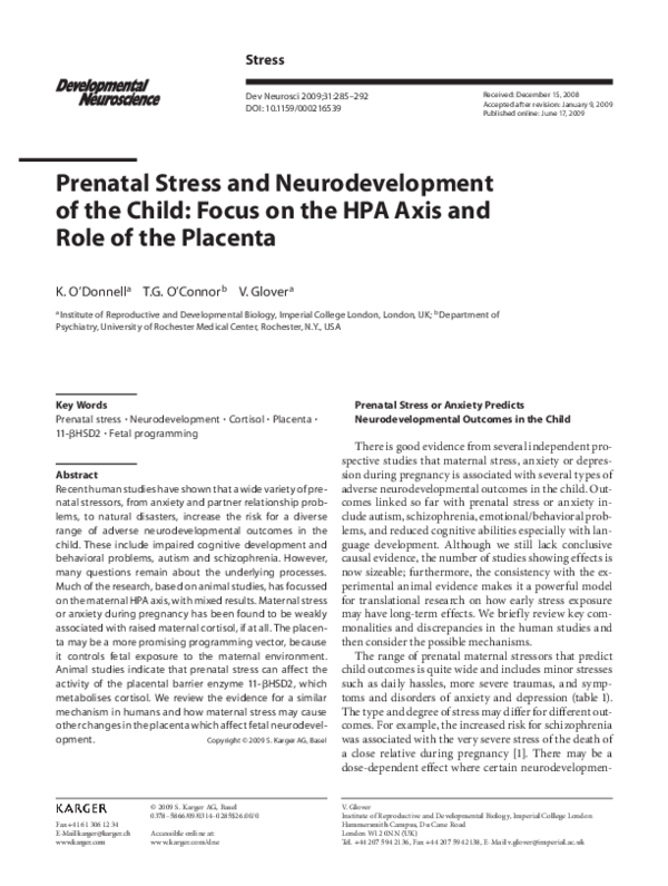 (PDF) Prenatal Stress and Neurodevelopment of the Child: Focus on the ...