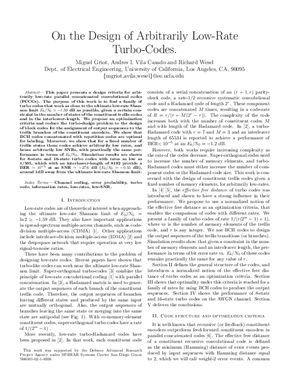 (PDF) On the Design of Arbitrarily Low-Rate Turbo-Codes