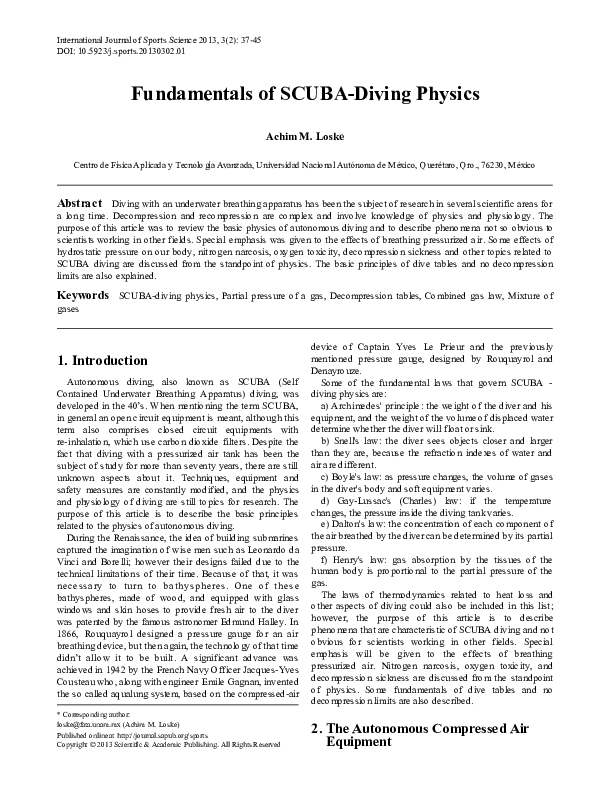 (PDF) Fundamentals of scuba diving physics Achim M Loske Academia.edu