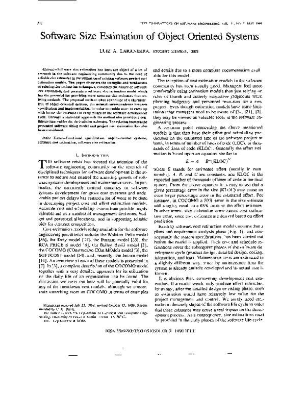 (PDF) Software size estimation of object-oriented systems
