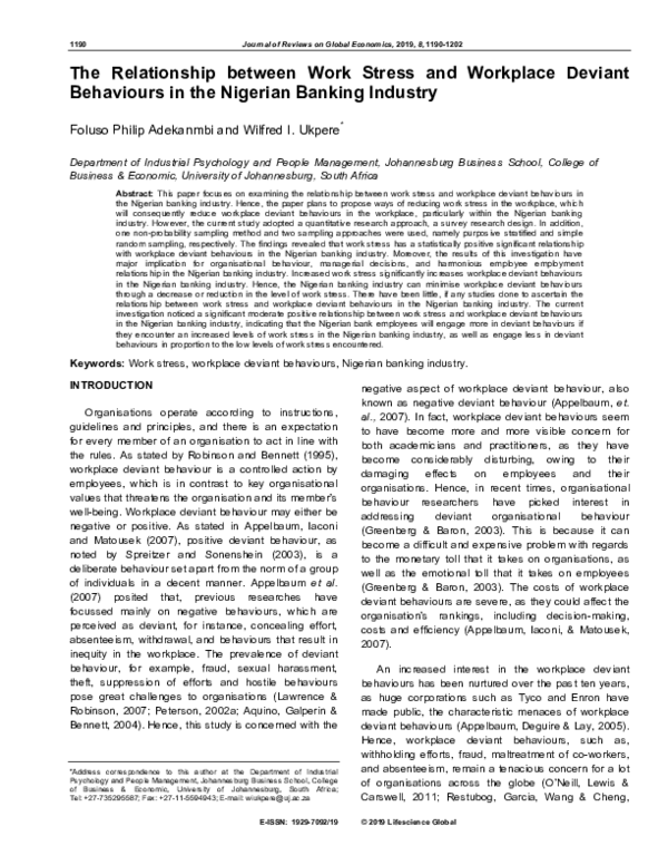 (PDF) The Relationship between Work Stress and Workplace Deviant ...