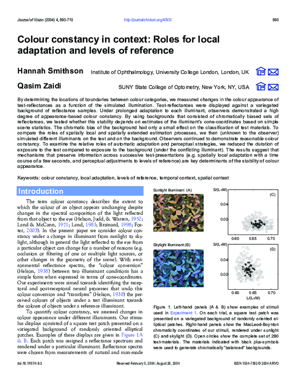 (PDF) Colour constancy in context: Roles for local adaptation and ...