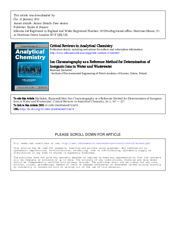 (PDF) Ion Chromatography as a Reference Method for Determination of