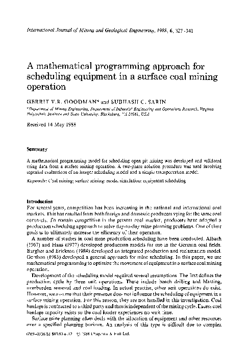 (PDF) A mathematical programming approach for scheduling equipment in a ...
