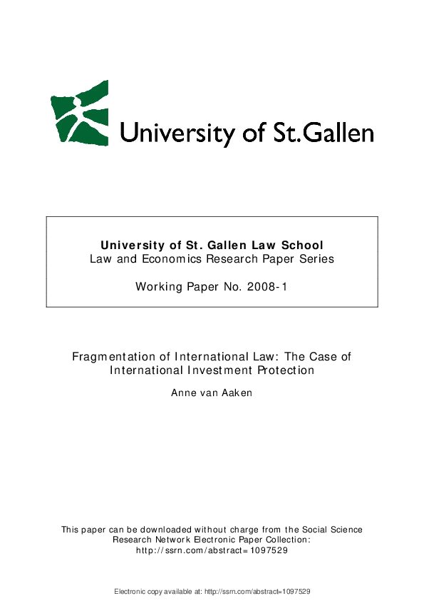 Fragmentation of International Law: The Case of International Investment Protection