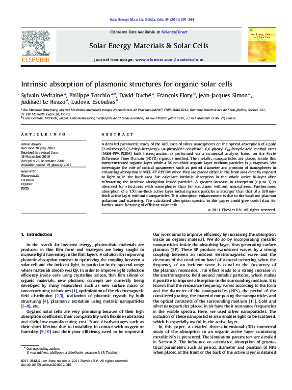 (PDF) Intrinsic absorption of plasmonic structures for organic solar cells