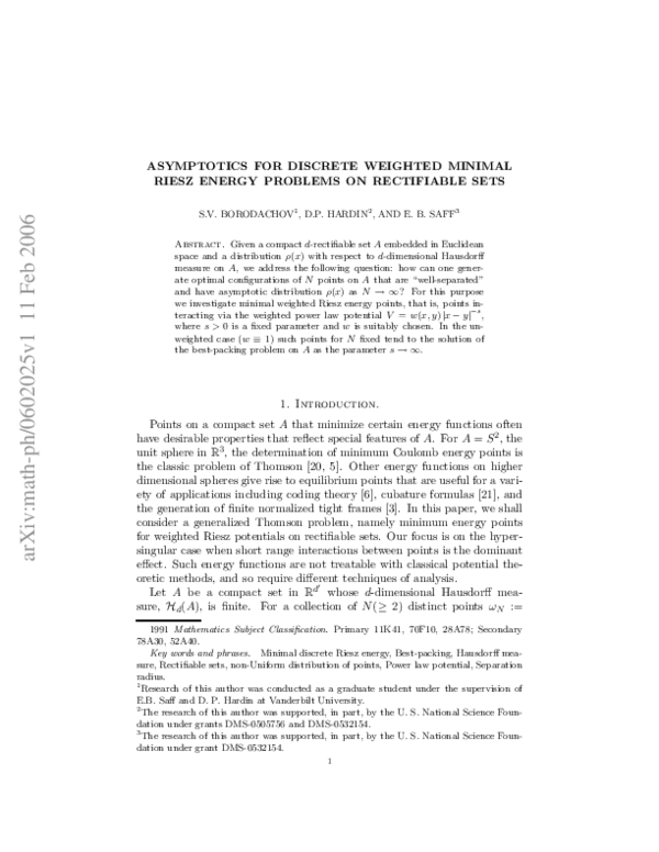 (PDF) Asymptotics for discrete weighted minimal Riesz energy problems ...