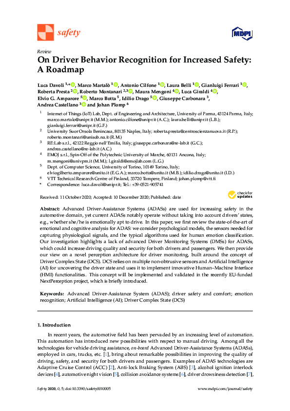 (PDF) On Driver Behavior Recognition for Increased Safety: A Roadmap