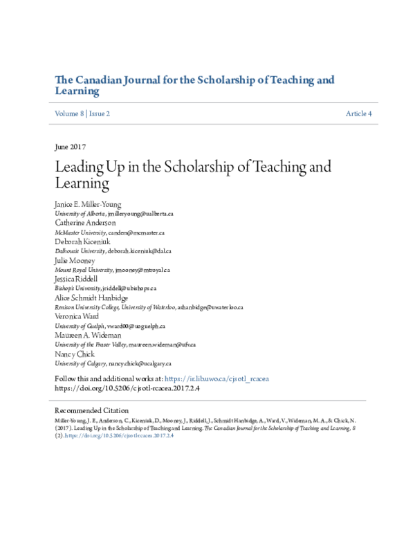 (PDF) Leading Up in the Scholarship of Teaching and Learning