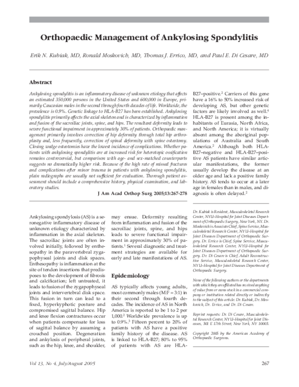 (PDF) Orthopaedic management of ankylosing spondylitis