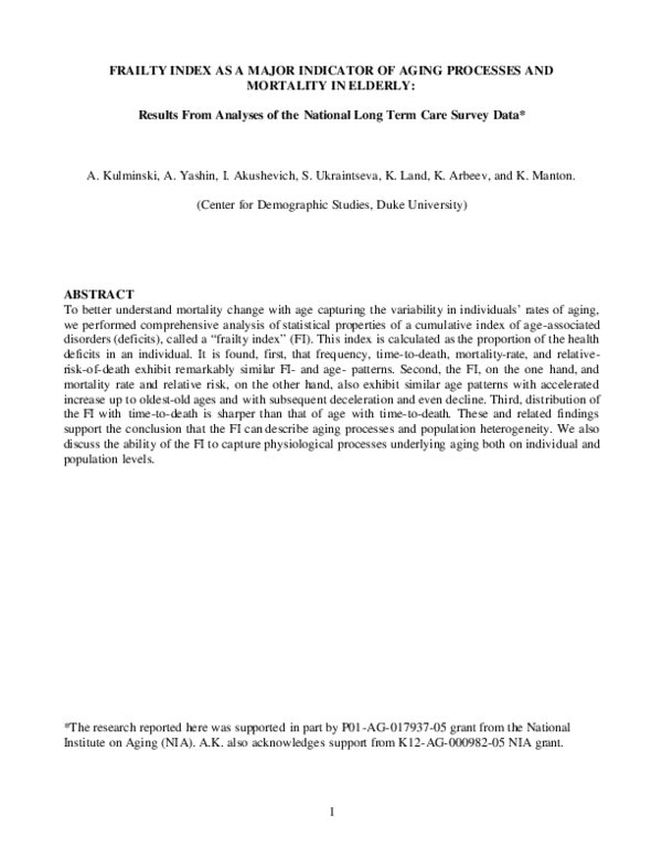 (PDF) Frailty Index as a Major Indicator of Aging Processes and ...