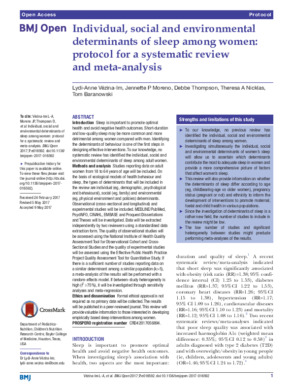 (PDF) Individual, social and environmental determinants of sleep among ...