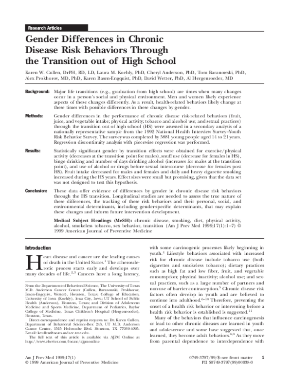 (PDF) Gender differences in chronic disease risk behaviors through the ...
