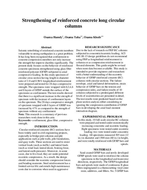 (PDF) Strengthening of reinforced concrete long circular columns