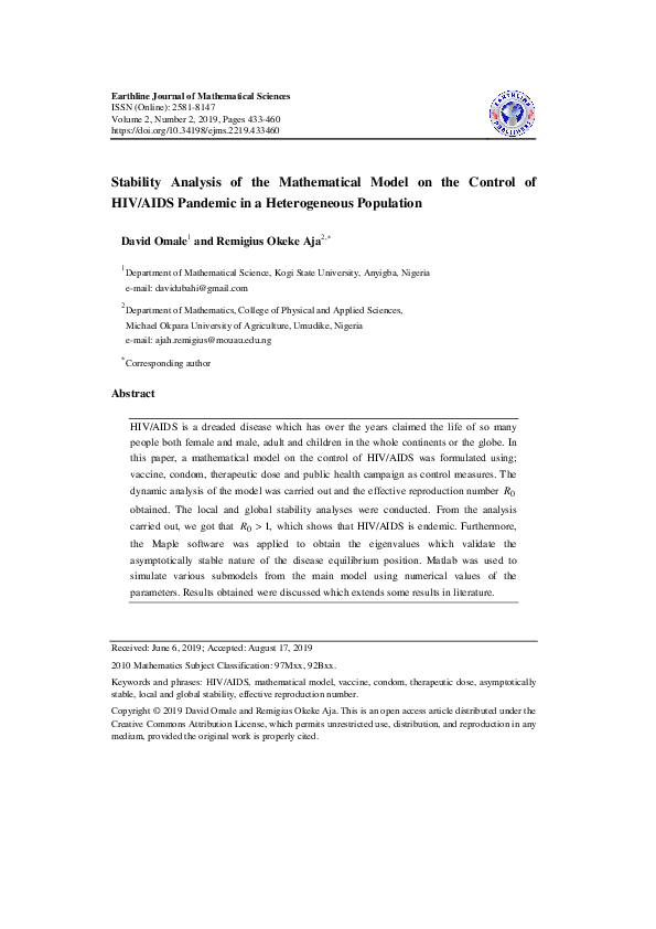 (PDF) Stability Analysis of the Mathematical Model on the Control of ...