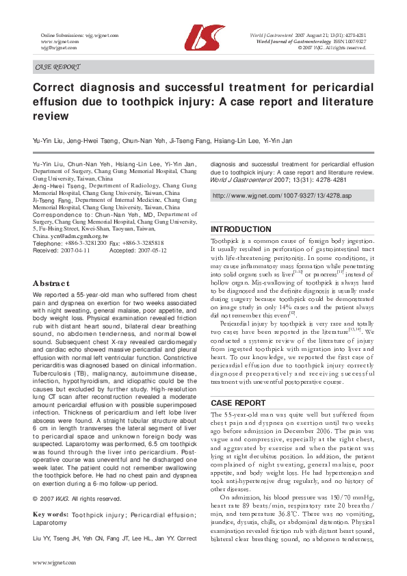 (PDF) Correct diagnosis and successful treatment for pericardial ...