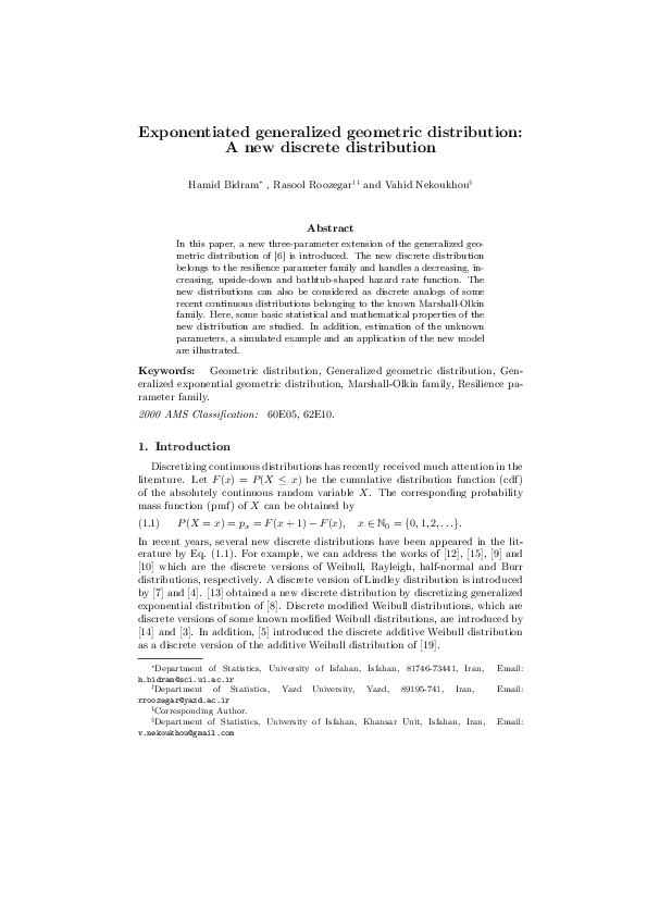 (PDF) Exponentiated generalized geometric distribution: A new discrete ...