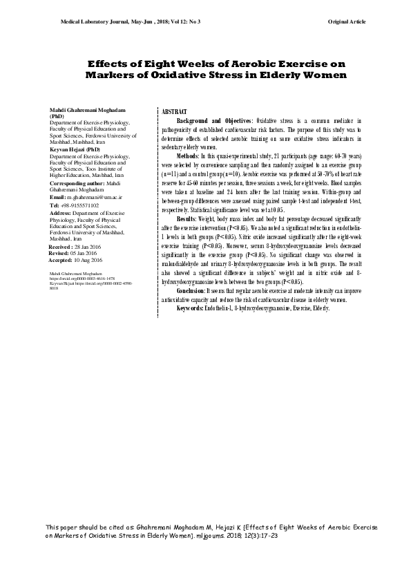 (PDF) Effects of Eight Weeks of Aerobic Exercise on Markers of ...