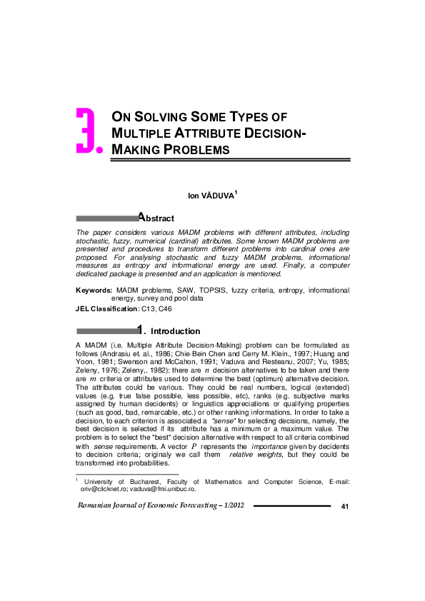 (PDF) On Solving Some Types of Multiple Attribute Decision-Making Problems