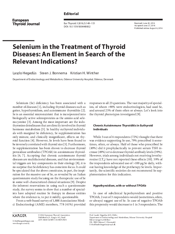 (PDF) Selenium in the Treatment of Thyroid Diseases: An Element in ...