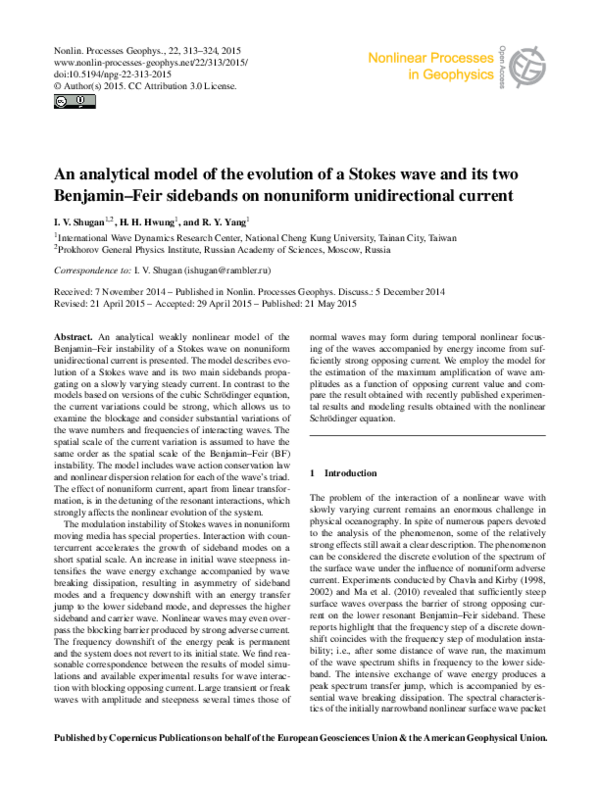 (PDF) An analytical model of the evolution of a Stokes wave and its two ...