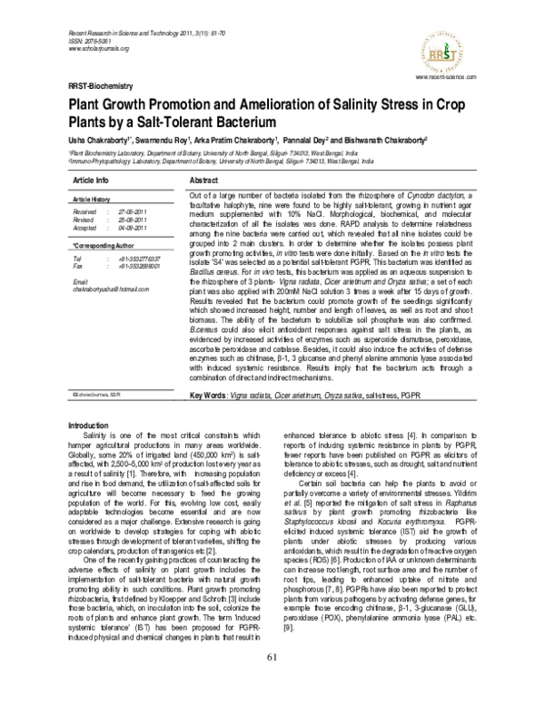 (PDF) Plant Growth Promotion and Amelioration of Salinity Stress in ...