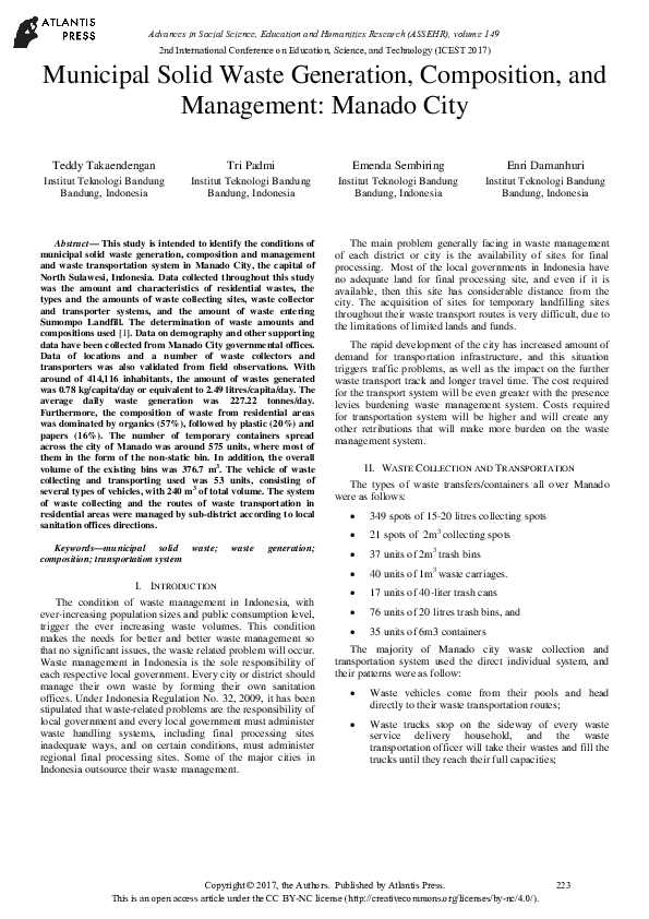 (PDF) Municipal Solid Waste Generation, Composition, and Management ...