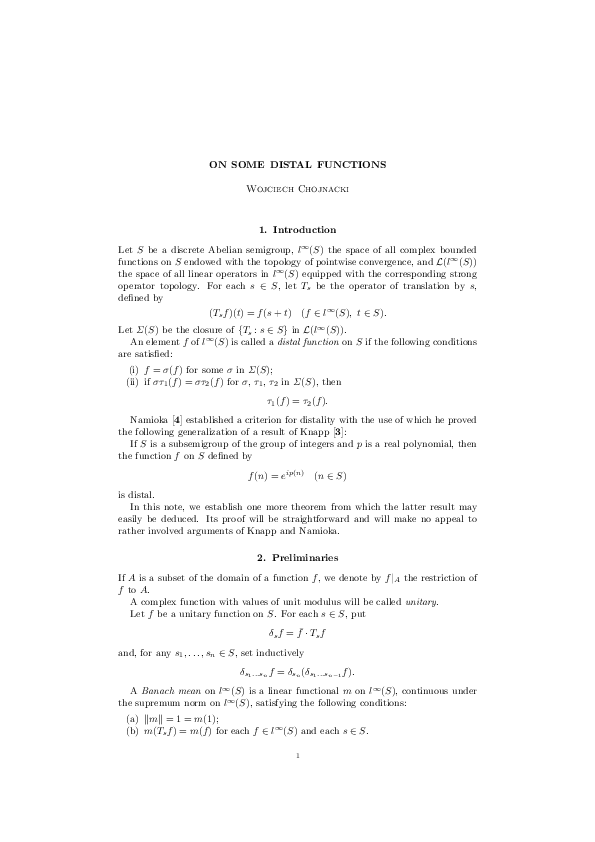(PDF) On some distal functions
