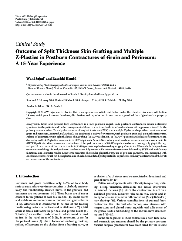 (PDF) Outcome of split thickness skin grafting and multiple z-plasties ...