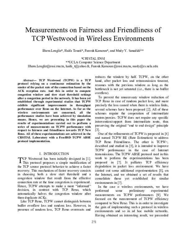 (PDF) Measurements on Fairness and Friendliness of TCP Westwood in ...