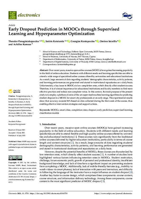 (PDF) Early Dropout Prediction in MOOCs through Supervised Learning and ...