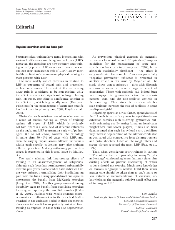 (PDF) Physical exercises and low back pain