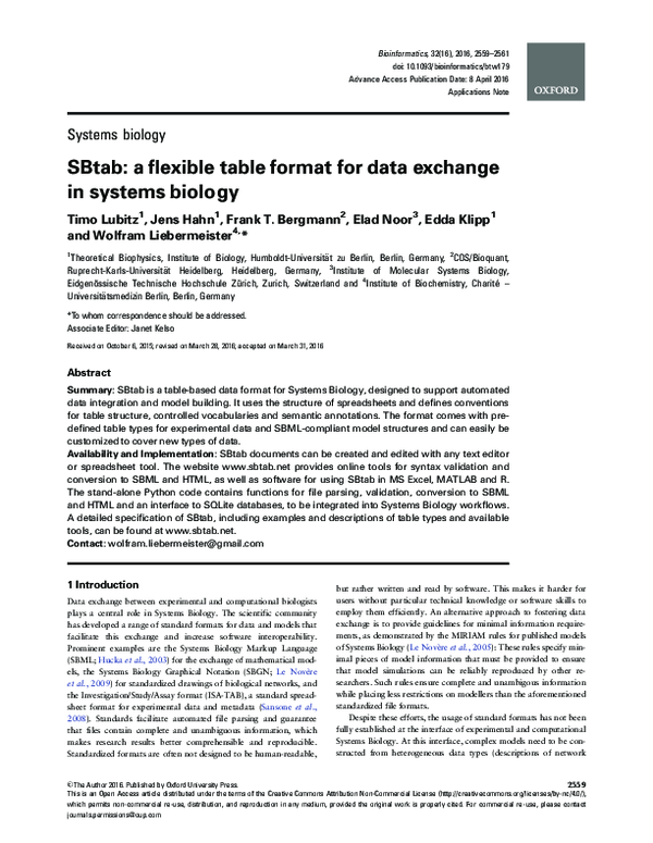 (PDF) SBtab: a flexible table format for data exchange in systems biology