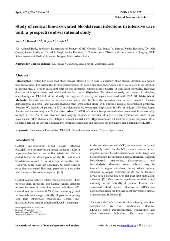 (PDF) Study of central line-associated bloodstream infections in ...