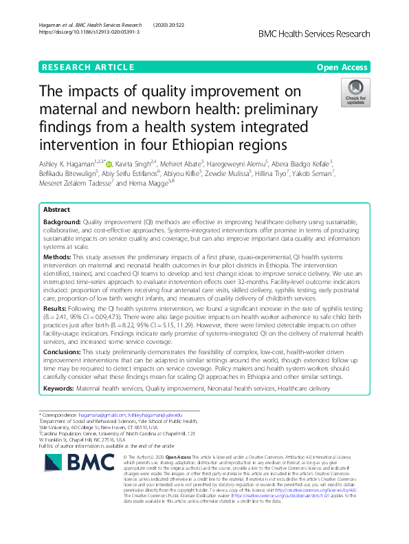 (PDF) The impacts of quality improvement on maternal and newborn health ...